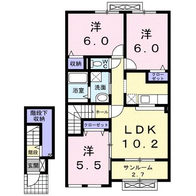 ドゥ・ファミーユＡ 202【管理NO：1-018707601-02020】 ★家具家電は申し込み後に搬入します★の物件画像