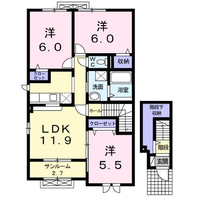 アンファミーユⅢ 201【管理NO：1-016691203-02010】 ★家具家電は申し込み後に搬入しますの物件画像