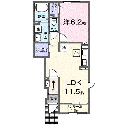 エアリー若松Ⅲ 107【管理NO：1-028221901-01060】 ★家具家電は申し込み後に搬入します 2026年08月上旬入居可能の物件画像