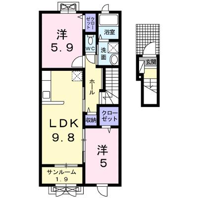 オワゾブルー 203【管理NO：1-023646001-02030】 ★家具家電は申し込み後に搬入します★ ★2026年09月上旬入居可能★の物件画像