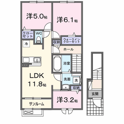 エトリエⅡ 202【管理NO：1-028583902-02020】 ★家具家電は申し込み後に搬入します★ ★2027年03月下旬入居可能★の物件画像