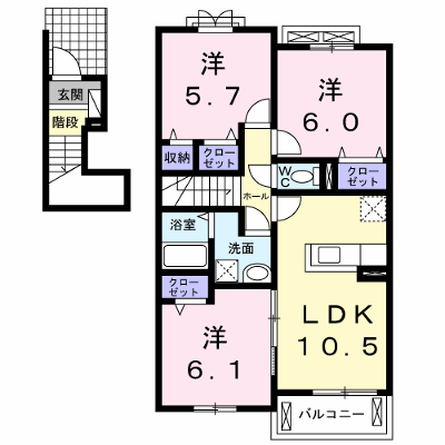 カンパニュール　Ｂ 202【管理NO：1-021659102-02020】 ★家具家電は申し込み後に搬入します★ ★2026年11月上旬入居可能★の物件画像