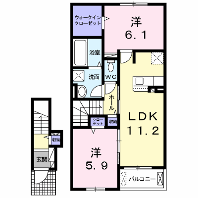 ＤＫ堀米　Ⅱ 203【管理NO：1-025500501-02030】 ★家具家電は申し込み後に搬入します★ ★2026年11月中旬入居可能★の物件画像