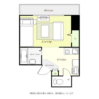 ユニオンマンスリー東松戸駅前１　1209　1R・シングル・くつろぎstyle☆バストイレ別、浴室乾燥機、二口ガスコンロ付きの間取り図