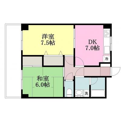 Ｓマンスリー竹原【2DK・駐車場確保・ネット無料・コンビニ、ドラッグストア近隣・広々50平米】の間取り図