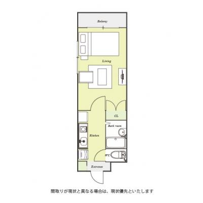 ユニオンマンスリー東船橋１　407　1K・セミダブル・くつろぎstyle☆角部屋・二面採光で明るいお部屋/バストイレ別/駅から1駅約3分の間取り図