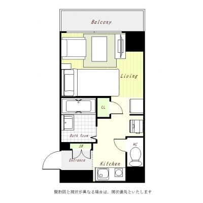 ユニオンマンスリー東松戸駅前１　1207　1R・シングル・くつろぎstyle☆東松戸駅　徒歩2分／角部屋の間取り図