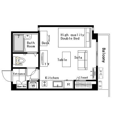 [六本木ヒルズ至近]マンスリー8B：1R、26平米(2階)の間取り図