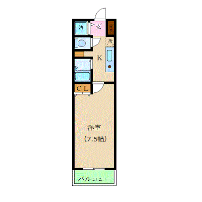 マンスリーリブマックス新宿通り駅前レジデンス◎『1K・23平米・駅徒歩2分』【駐車場有・浴室乾燥・洗浄便座】≪Bタイプ・エクセレントシリーズ≫の間取り図