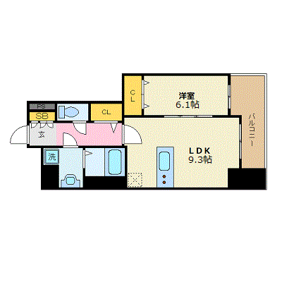 グッドステイ広島八丁堀南プレサンス□『1LDK・床暖』【エグゼクティブ・Wi-Fi無料・50型ＴＶ・シモンズ社マットレス導入】の間取り図