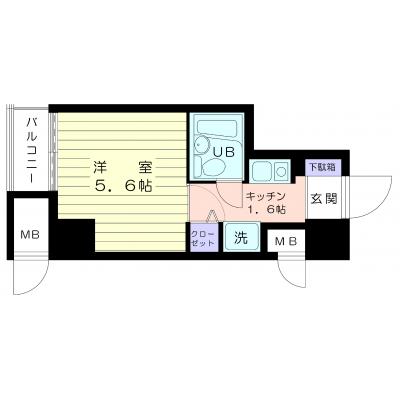 シャレー藤沢　2階（205）　1Ｋ　家具家電付　シングルの間取り図