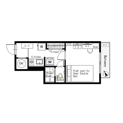 [六本木一丁目駅・飯倉片町]マンスリー9H：1K、20平米(4階)の間取り図