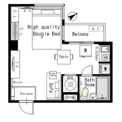[六本木一丁目駅・飯倉片町]マンスリー9I：1R、23平米(5階)の間取り図