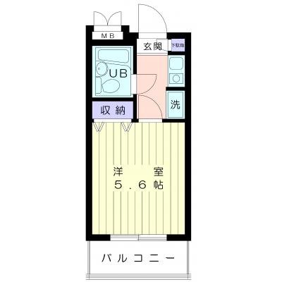 シャレー藤沢　2階（216）1K　家具家電付　シングルの間取り図