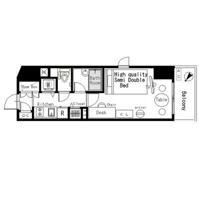 [六本木一丁目駅]マンスリー4C：1K、23平米(5階)の間取り図