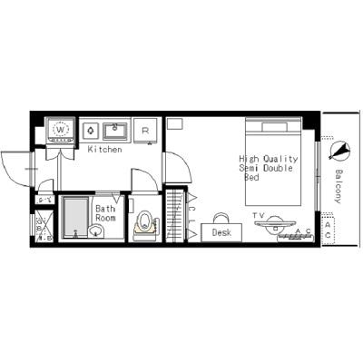 [六本木ヒルズ至近]マンスリー22F：1K、20平米(2階)の間取り図
