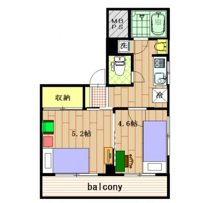 ミソノプラザ　308号室　２K♪　貴重な間取り　JR蒲田駅徒歩7分　4名様まで入居可能　独立洗面台・無料インターネット付き　無料自転車駐輪場付き！の間取り図