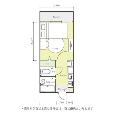 ユニオンマンスリーさいたま新都心２　101　1K・セミダブル☆JRさいたま新都心駅から徒歩11分。バストイレ別/便利な浴室乾燥機付き物件の間取り図