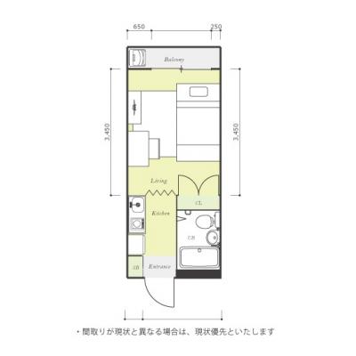 ユニオンマンスリー柿生２　206　1R・セミダブル☆◆インターネット固定回線（有線）無料の部屋◆小田急線利用で新宿までダイレクトアクセス、人気の角部屋の間取り図