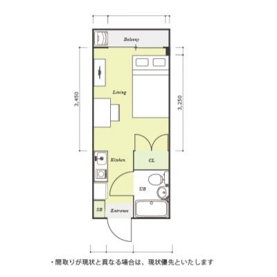 ユニオンマンスリー永山２　302　1R・セミダブル☆京王線・小田急線沿線、洗濯機や冷蔵庫など家電つきのお部屋の間取り図