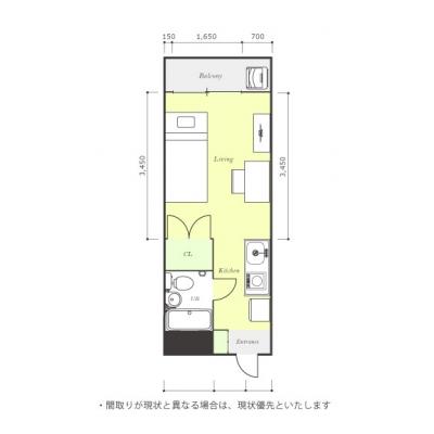 ユニオンマンスリー稲城フェリーチェ１　306　1R・シングル☆京王相模原線「稲城駅」から徒歩6分／洗濯機や冷蔵庫など家電つきのお部屋の間取り図