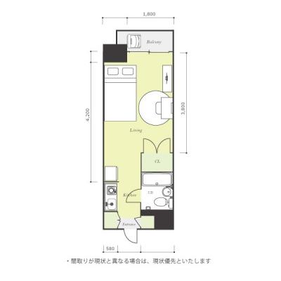 ユニオンマンスリー小田急相模原１　306　1R・セミダブル☆小田急線「小田急相模原駅」から徒歩３分の間取り図