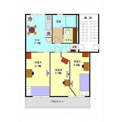 ★★★ウィークリー・マンスリー上大岡第３　3DKプラン★★★【各個室に鍵あり】の間取り図