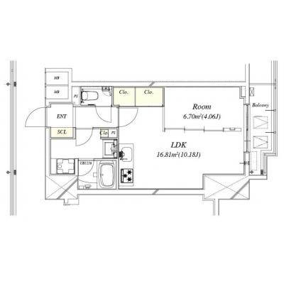 ワールドポテンシャル新横浜Bタイプ★築浅マンション★1LDK!、安心オートロック★ドラム洗濯機完備の間取り図