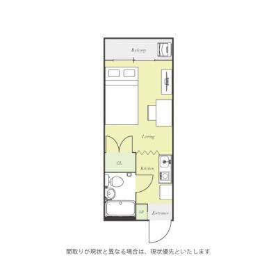 ユニオンマンスリー福生３　303　1R・セミダブル☆JR青梅線沿線、駅前には24時間営業のスーパー「西友」や「ハッピータウン」など複数あり買い物に便利/デスクや生活家電の間取り図