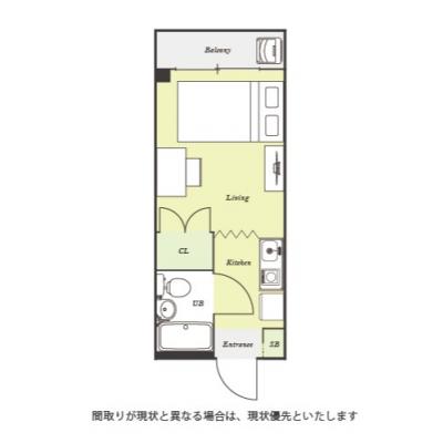 ユニオンマンスリー立川２　212　1R・シングル☆人気の角部屋＆テレワークにおすすめデスクのあるお部屋の間取り図