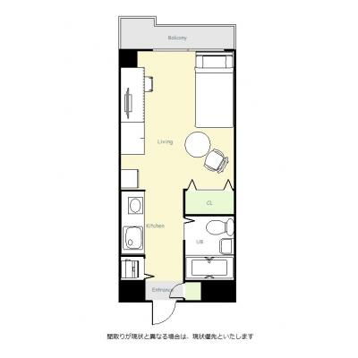 ユニオンマンスリー千葉本八幡１　209　1R・シングル☆◆インターネット固定回線（有線・Wi-Fi）無料の部屋◆の間取り図
