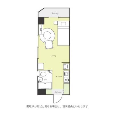 ユニオンマンスリー千葉駅３　407　1R・シングル☆◆インターネット固定回線（有線・Wi-Fi）無料の部屋◆人気の角部屋♪の間取り図