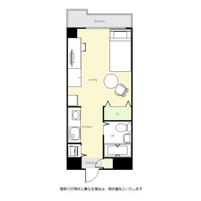 ユニオンマンスリー千葉本八幡１　411　1R・シングル☆◆インターネット固定回線（有線・Wi-Fi）無料の部屋◆デスク＆チェア付き♪の間取り図