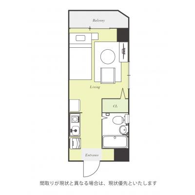 ユニオンマンスリー千葉駅３　406　1R・シングル☆◆インターネット固定回線（有線・Wi-Fi）無料の部屋◆人気の角部屋＆２面採光♪の間取り図