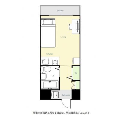 ユニオンマンスリー桜木町２　713　1R・シングル☆上層階で眺めのいいお部屋♪AL＆デスク・チェア付き♪京急本線「日ノ出町駅」徒歩3分の間取り図