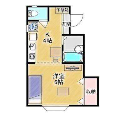 Bizroom／クレール薬師台２番館105　バス・トイレ別物件！ネット無料！の間取り図