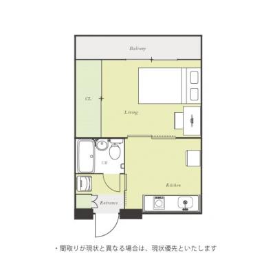ユニオンマンスリー小田急相模原２　308　1K・セミダブル☆◆インターネット固定回線（有線）無料の部屋◆人気の角部屋♪の間取り図