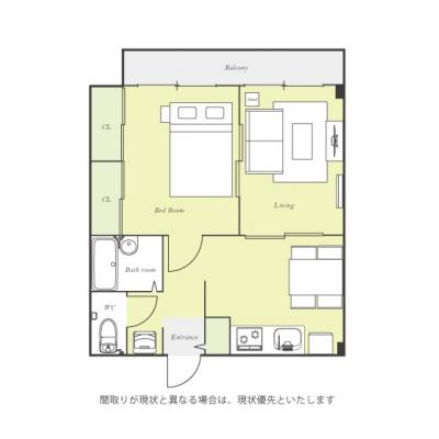 ユニオンマンスリー柏４　102　2DK・ダブル【４名まで】☆生活空間を分けたい方におすすめ♪バストイレ別、ダイニングテーブルやソファ付き♪の間取り図