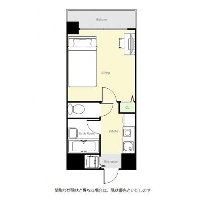 ユニオンマンスリー関内３　403　1K・セミダブル☆関内駅まで徒歩13分で、満員電車を完全回避！スーパー１分で自炊もOK！の間取り図