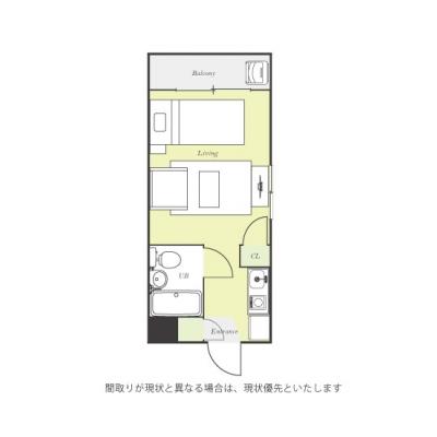 ユニオンマンスリー小田急鶴間２　104　1R・シングル☆人気の角部屋♪快適なソファ付き♪壁紙もおしゃれ♪の間取り図