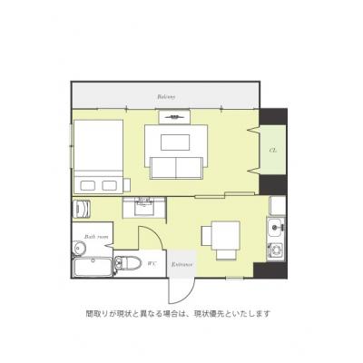 ユニオンマンスリー幕張本郷１　101　1DK・ダブル☆人気の角部屋＆バストイレ別♪ダイニングセット付き♪モニター付きインターフォン完備♪の間取り図