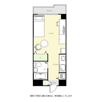 ユニオンマンスリー千葉本八幡１　410　1R・シングル☆◆インターネット固定回線(有線・Wi-Fi)無料の部屋◆デスク＆チェア付き♪の間取り図