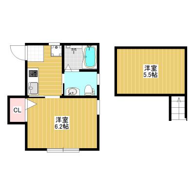 インターネット無料♪希少なペット可（犬・猫OK）物件！高さ1.7ｍの立てるロフト付！若松河田駅まで徒歩4分！セミダブルベッドで快適♪ＭＨ新宿早稲田の間取り図