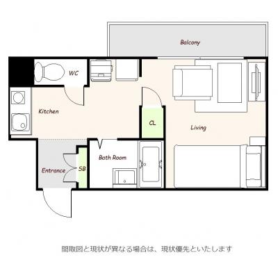 ユニオンマンスリー東松戸駅前１　709　1R・シングル・くつろぎstyle☆オートロック＆モニター付きインターフォン完備♪人気のバストイレ別の間取り図