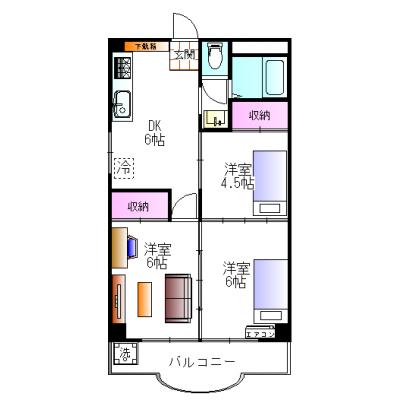 グランマンスリー古河女沼2F【広々3DK♪2ベッドルーム♪】の間取り図