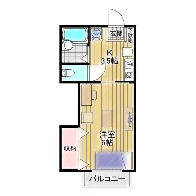Bizroom／クレール薬師台３番館105　【インターネット無料】敷地内駐車場あり！キッチン広め！の間取り図