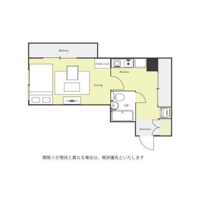 ●2026年5月13日から入居可●ユニオンマンスリー千葉本八幡３　405　1DK・セミダブル☆◆インターネット固定回線（有線・Wi-Fi）無料の部屋◆人気の角部屋♪の間取り図