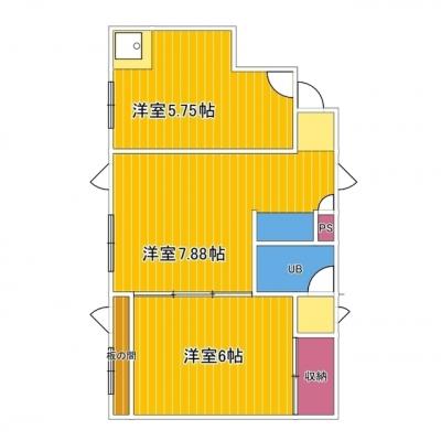 甲府駅から徒歩10分【舞鶴館ビル】2ＤＫ、インターネット無料　　　　★芙蓉建設㈱甲府東店の間取り図
