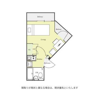 ユニオンマンスリーみずほ台１　212　1K・シングル☆人気の角部屋♪デスク・チェア＆室内洗濯機など生活家電のあるお部屋の間取り図