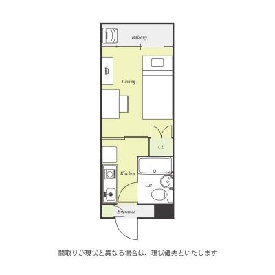 ユニオンマンスリー神奈川新町２　413　1K・シングル☆オートロック完備♪角部屋＆デスク・チェアのあるお部屋の間取り図
